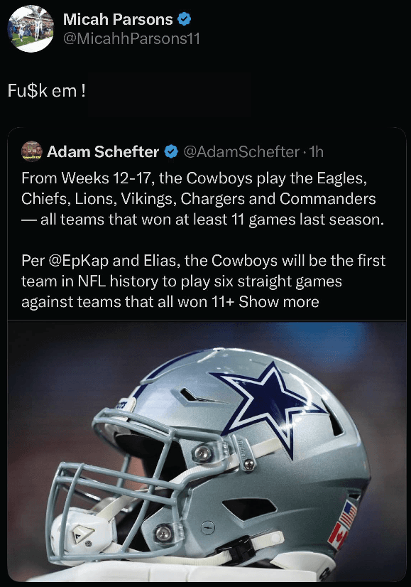 Micah Parsons Vows to Tackle Cowboys’ Tough Schedule, Sends Fans 5-Word Message